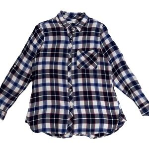 Kenneth Cole Plaid Button Down Shirt Soft Blue White Red Grunge Cowgirl Large‎